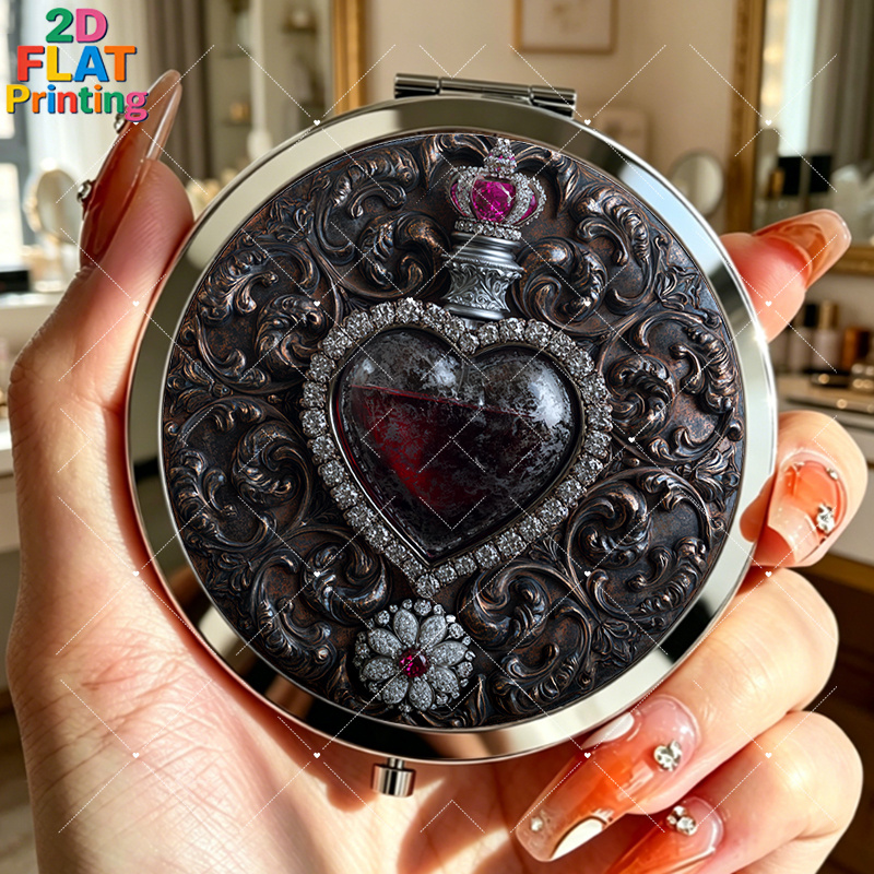 TEMU 2d Flat 1pc Portable Makeup Mirror Vintage With Glass And Diamond Accents Halloween Gifts And Gifts For Women