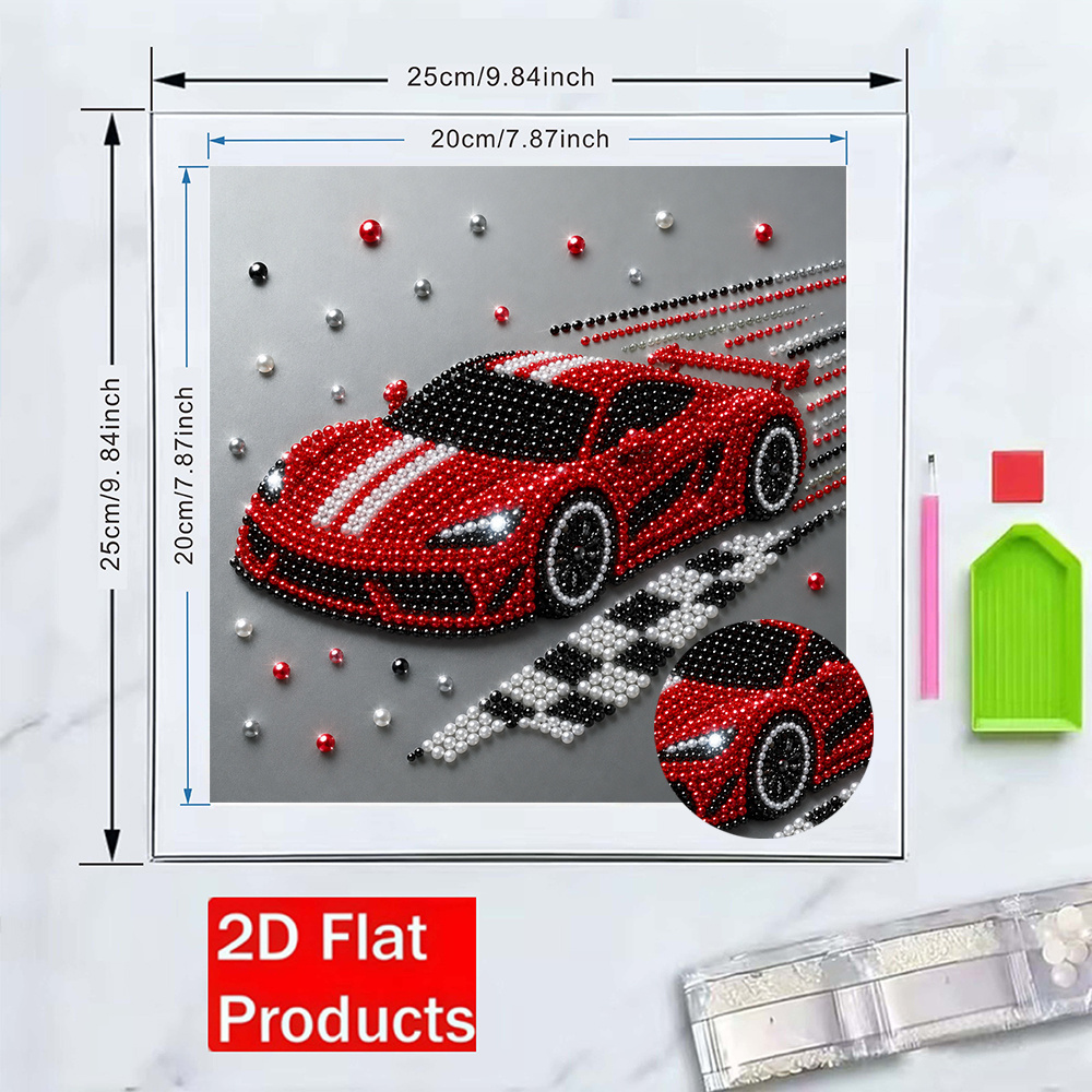 TEMU Kit de peinture diamant pour enfants, motif de voiture de course de dessin , autocollant de perles artisanales, peinture décorative, cadeau ,