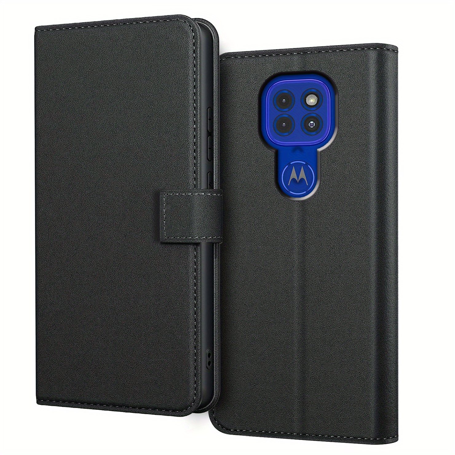 TEMU Phone Case - For Moto G9 E7 Power Plus Play Case With Kickstand Black Faux Leather Card Slot Flip Protective Phone Case Cover