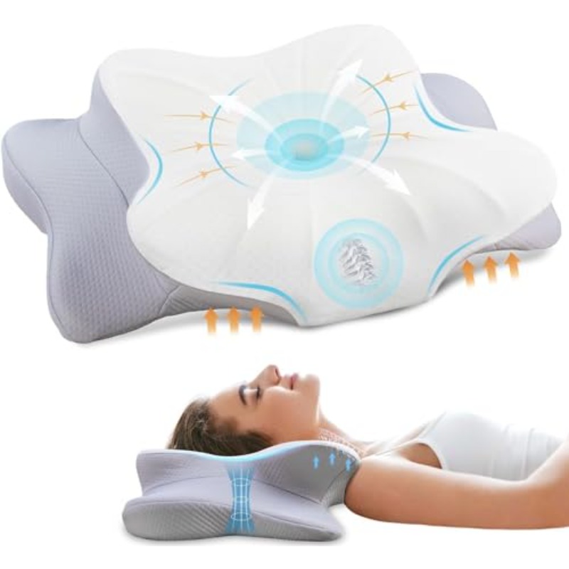 Ergonomic Cervical Neck Pillow for Pain Relief - 2-in-1 Height Adjustable Memory Foam Bed Pillow with Cervical Traction, Spinal Alignment Support for Side/Back/Stomach Sleepers, Neck & Lower Back Pain, Machine Washable (Includes, Pillows For Sleeping, Cervical Neck Pillow For Sleeping, Cooling Pillow, Pillows For Bed, Pillow Side Sleeper, Cooling Pillows For Sleeping, Stomach Sleeper Pillow, Pillow For Sleep Apnea, Memory Pillow, Neck Pillow Travel, Orthopaedic Pillow,