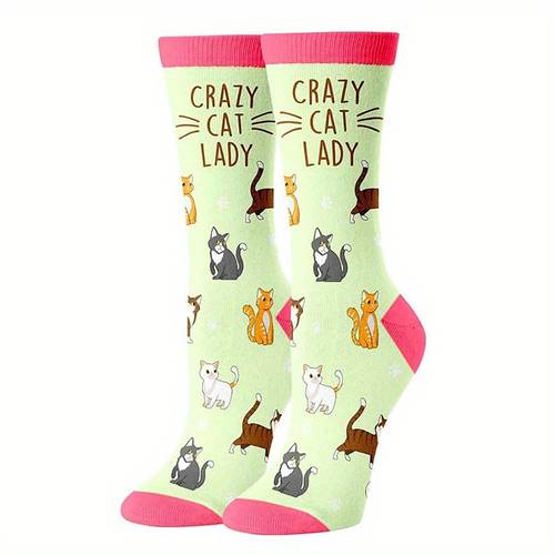 1 pair womens socks with chickens cats bees toes funny novelty gift socks suitable for parties gifts for cat ladies