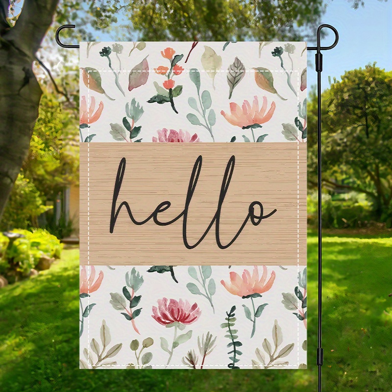 TEMU 2d Flat, 1pc Hello Flag, Polyester Material, Seasonal Indoor/outdoor Decoration, No Electricity Required, Indoor Decor, Garden Ornament, 2d Flat