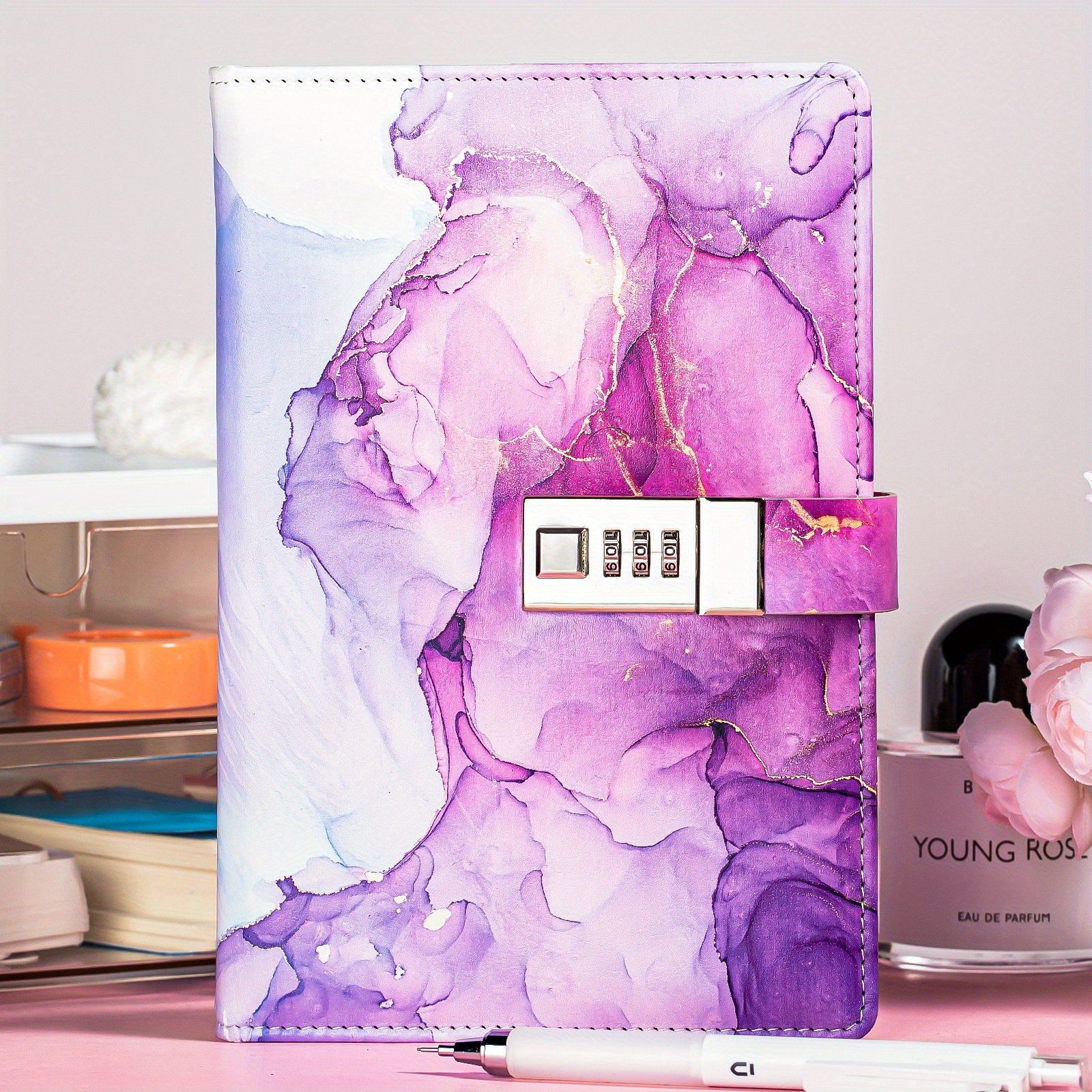 Image of Notepad A Notebook With A Lock, Pattern Password Book A5 Notebook Password Lock, Built-in , Inner Pages, Thick Paper, Office Supplies, Business Notebook, Student Learning, Fashion Diary