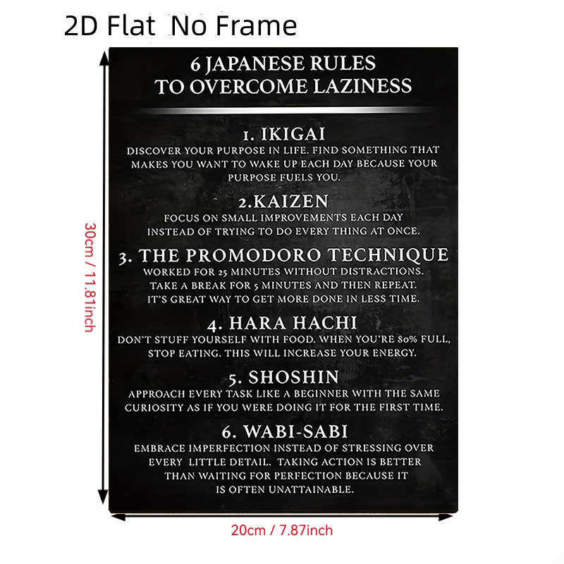 TEMU Art mural inspirant de style japonais plat 2D, plat 2D, plat 2D cadre - Impression sur toile cadre avec 6 règles pour la , conçu pour la