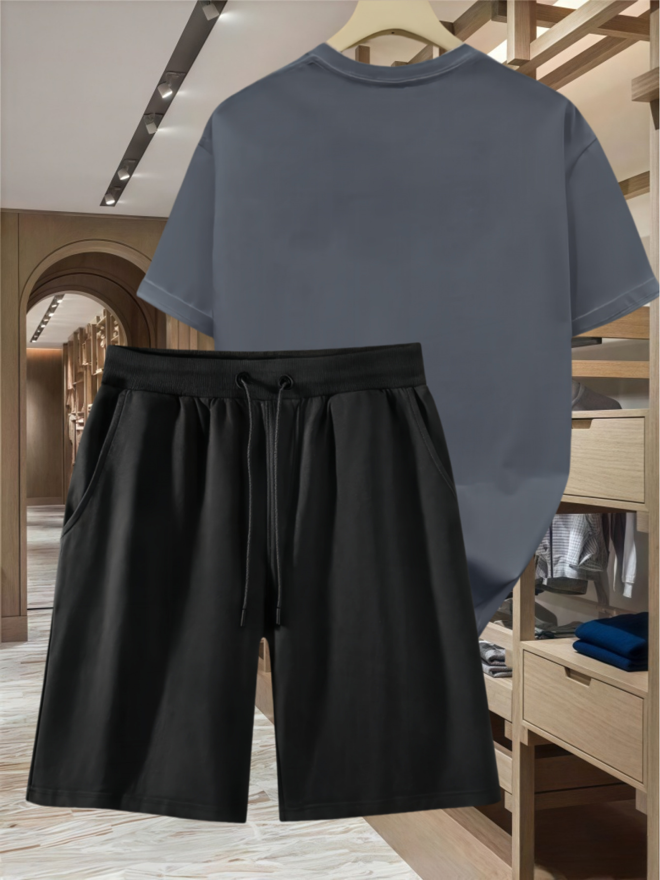 Two-Piece Casual Sports Set Featuring a Loose-Fitting Round-Neck Digital Print T-Shirt And Drawstring Shorts, Suitable for Both Men And Women, Perfect for Summer Beach Activities.