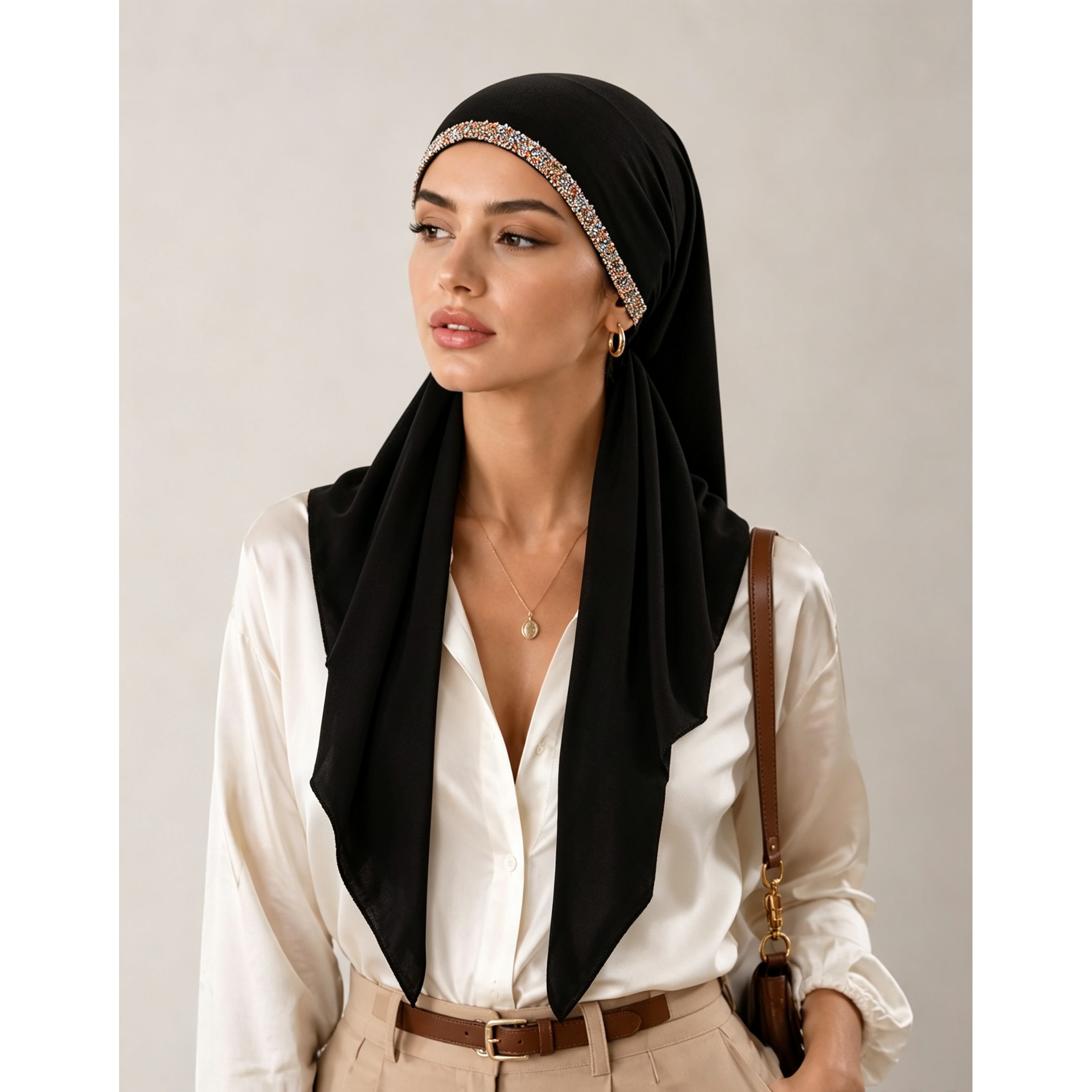 TEMU Nouveau foulard rétro élégant à paillettes pour femmes musulmanes, foulard en fibre de polyester pour , confortable et respirant, châle à pour