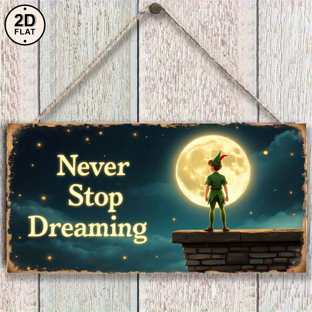 TEMU 2d Flat- Local Wooden " " Moon And Elf Wall Decoration- 2d Flat, Brown, Inspirational Home And Garden Sign With Starry Night Design, Perfect For