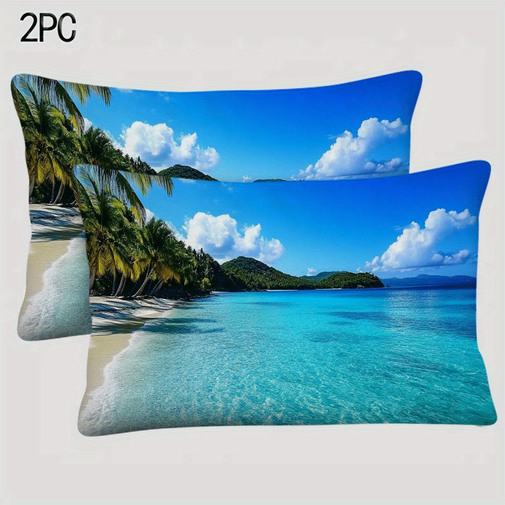 2pcs ocean beach coconut tree print pillow covers 20x12 soft stylish decorative   cases for living room bedroom and outdoor camping zip closure machine washable details 9