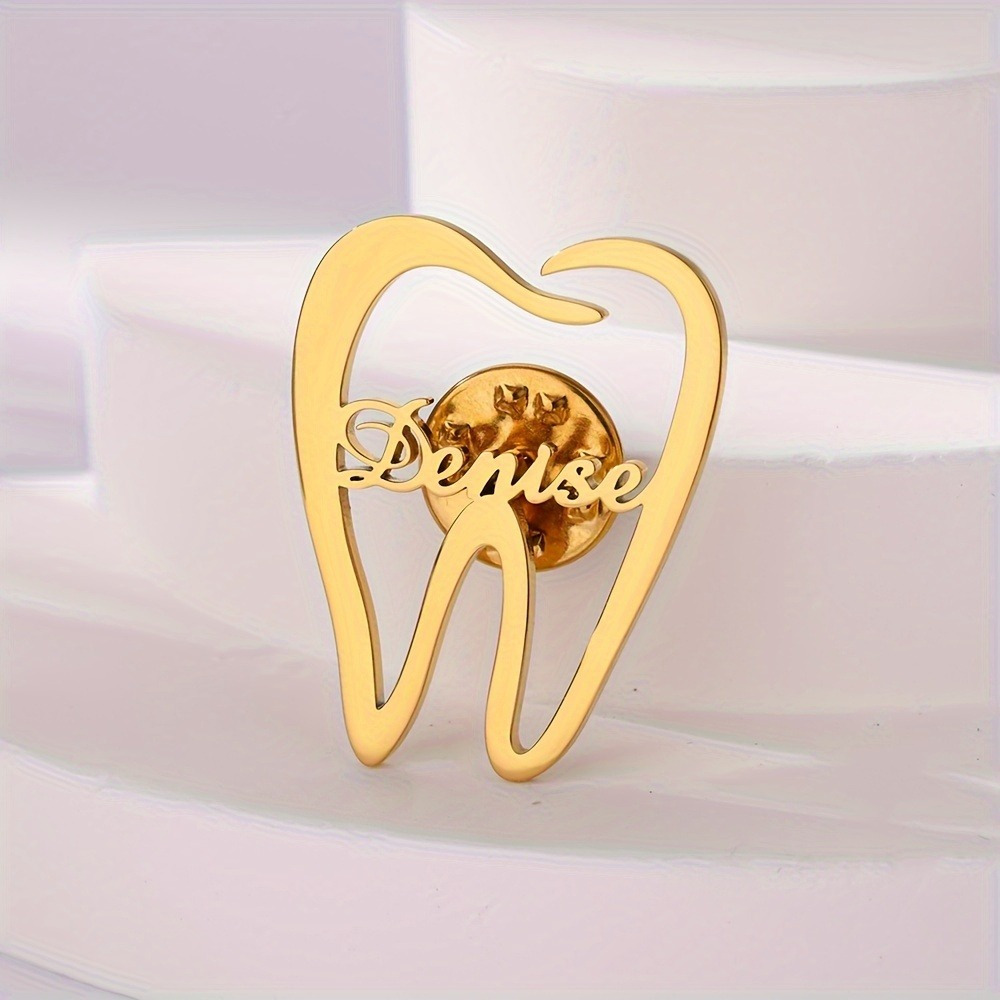 

1pc Custom Engraved "dentist" Tooth Brooch, Vintage Style Stainless Steel, Fashion Accessory For Men