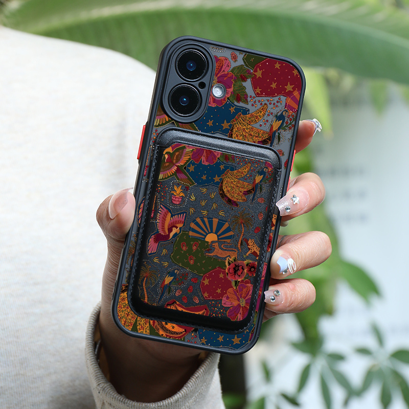 TEMU Phone Case - 2pcs Set Creative Dark Seaside Element Pattern Magnetic Phone Case And Fashionable Luxury Artificial Leather Magnetic Property