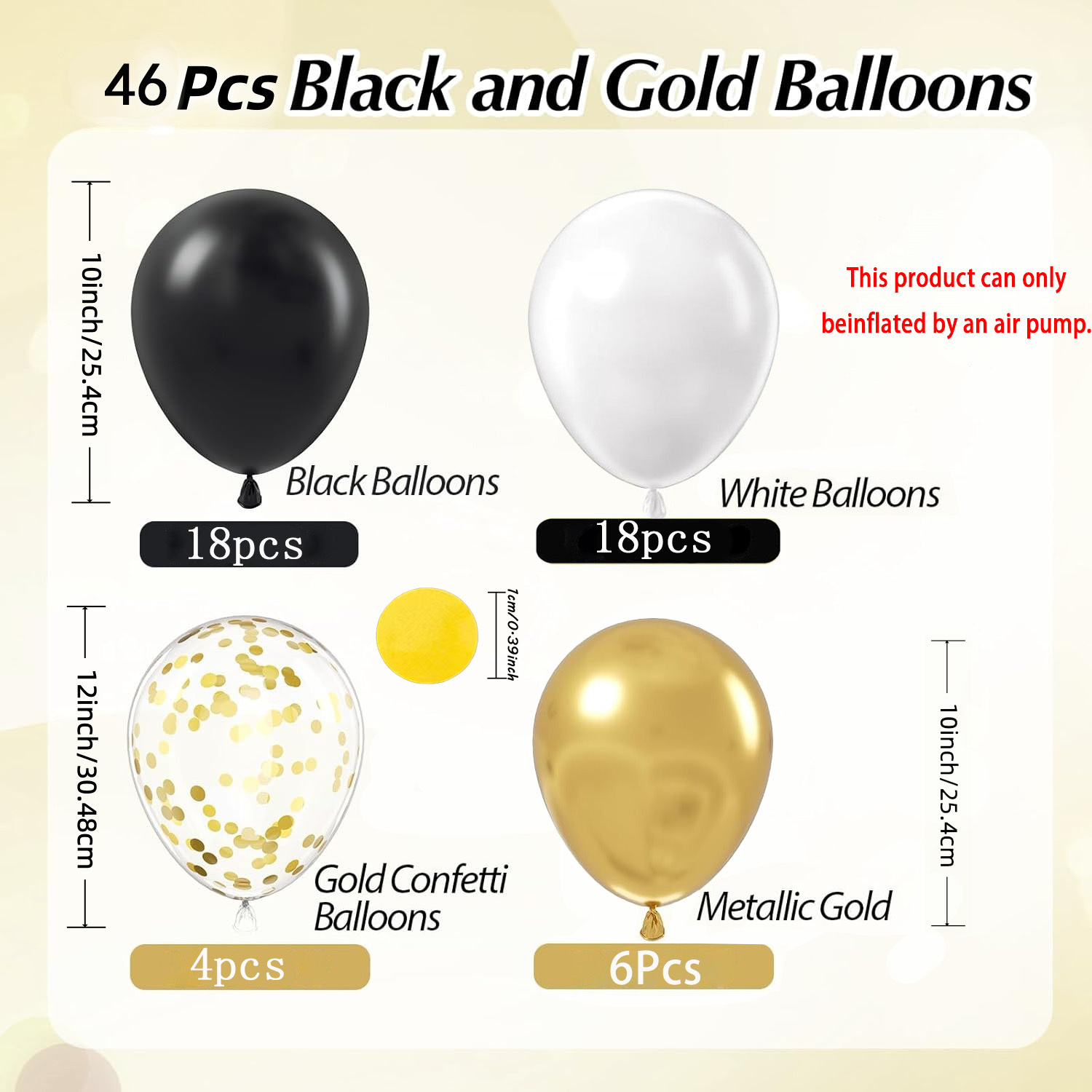 TEMU 46pcs Black White Metallic Golden Confetti Balloons For New Year Graduation Anniversary Birthday Party Wedding Decorations Indoor Outdoor Party