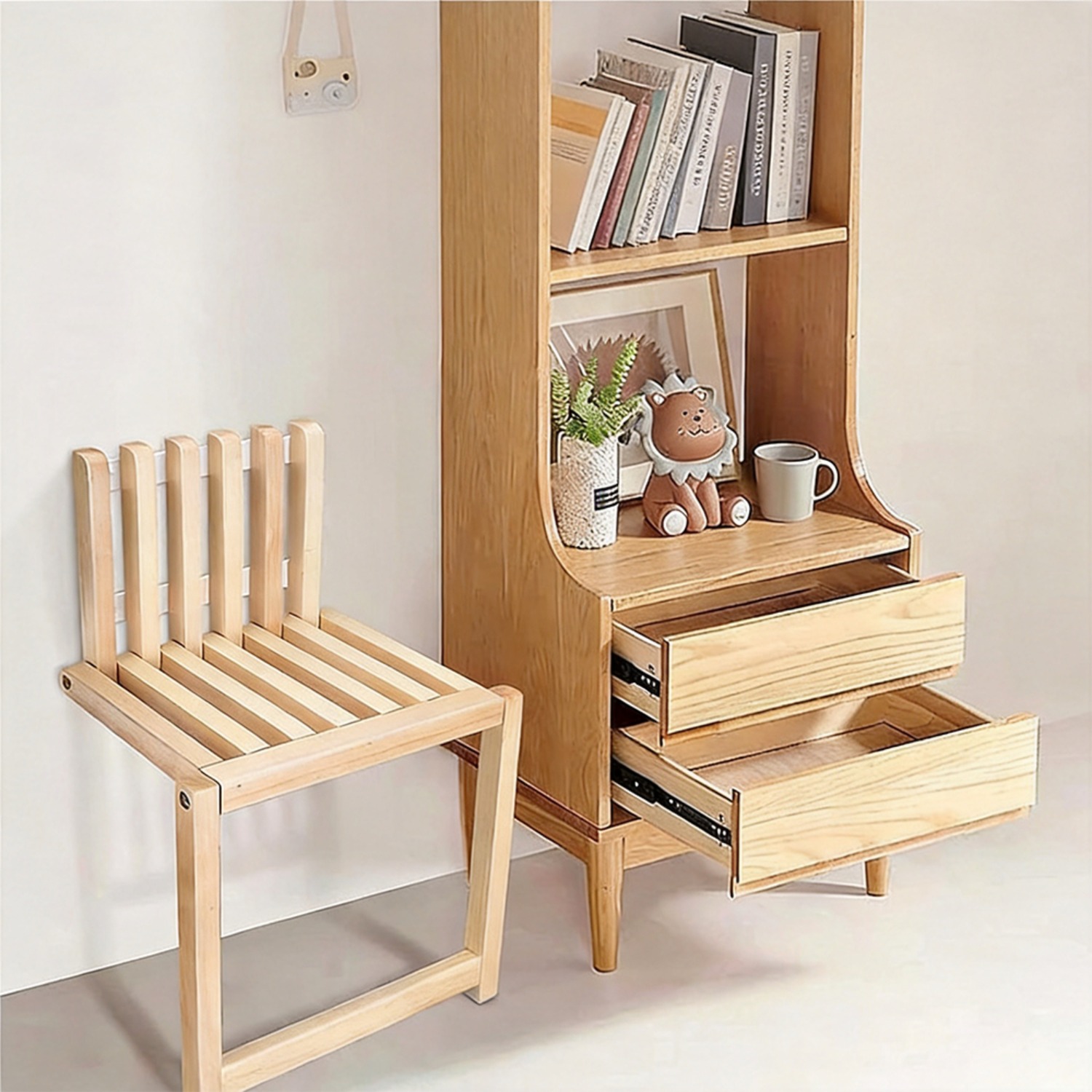 Space Folding Wall Chair, Wood Invisible Stool, Heavy Duty 100kg Load Capacity, Foldable Wall Mounted Seat For Home, Kitchen, Garage