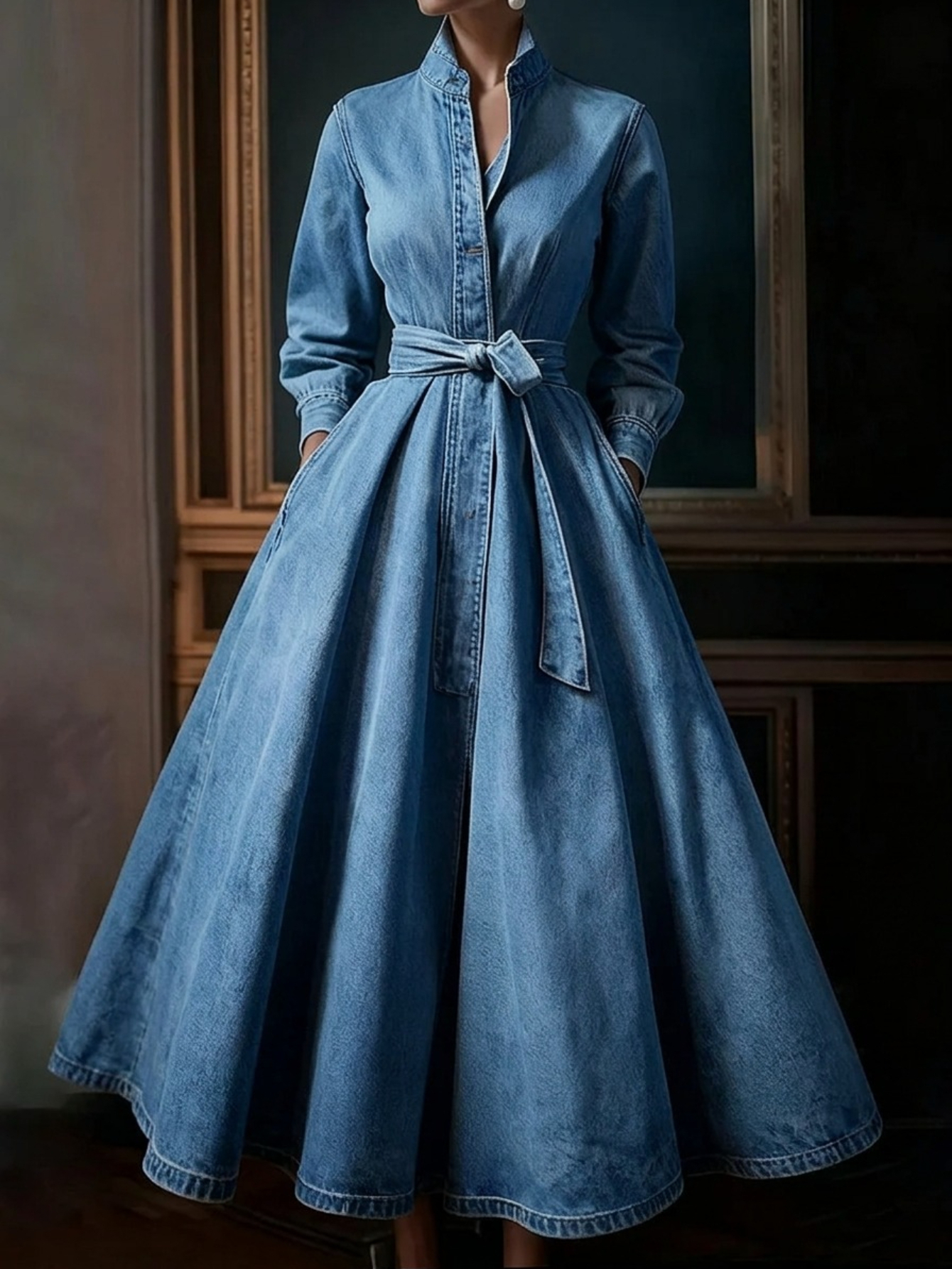 chinese dress ladies Sleeveless Maxi Denim Dress – Dimer The Brand main image 1