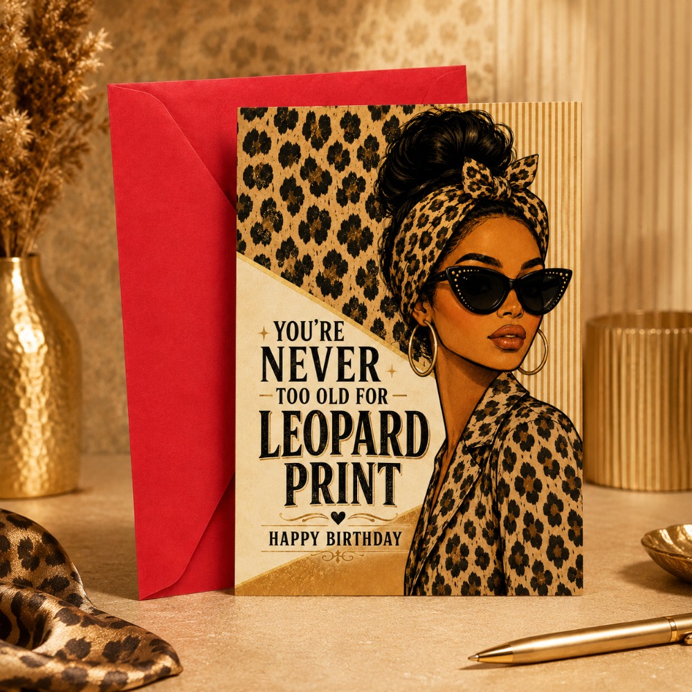 TEMU Carte d'anniversaire pour femmes, message amusant " vieille" avec imprimé léopard et illustration de mode rétro , avec enveloppe