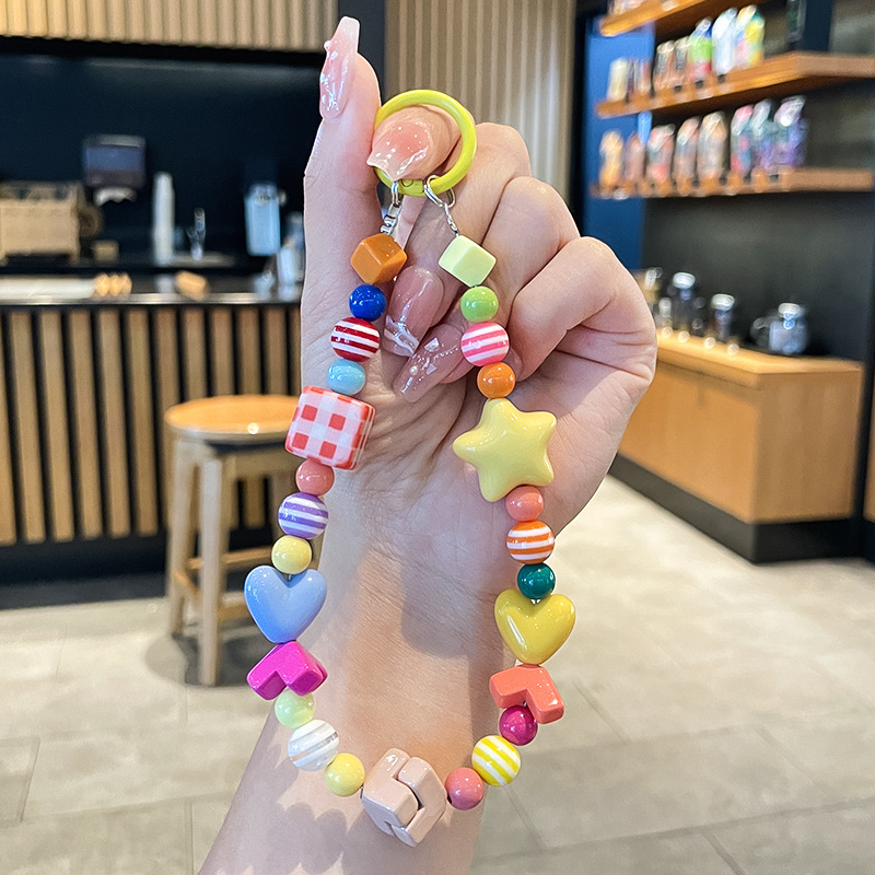 TEMU 【商品名】クロス カラフル ビーズ スター ハート スマホチェーン、バッグや鍵に使える可愛いアクセサリー、紛失防止ストラップ、ギフトに最適