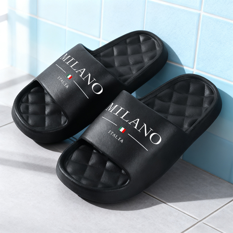 TEMU 1pc Milanoitalia Printed Fashionable Slip-on Slippers, Soft-sole Home Shoes, Lightweight And Comfortable, , Universal For Male And Female, Solid