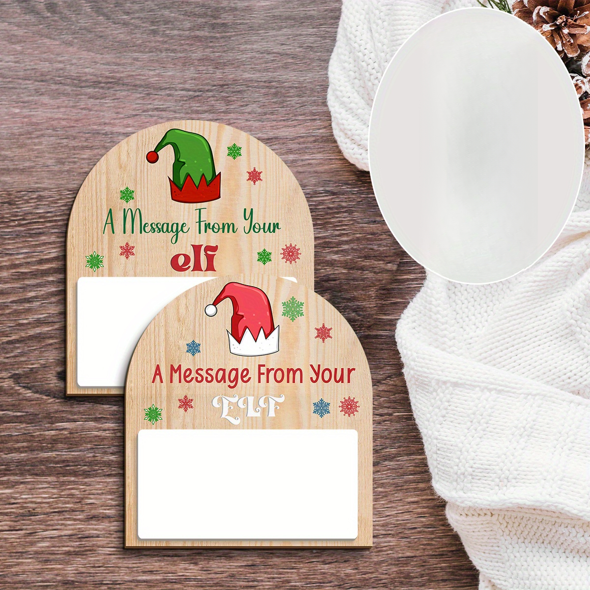 TEMU This Is A Set Of 2 Wooden Message Boards, Pens Not Included, Christmas Decorations Or As Thanksgiving Gifts. The Design Features An Elf Logo