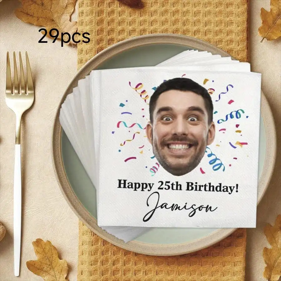 E-shop Individuelle Geburtstagsservietten, Personalisierte Gesichts-Namen-Tücher für Party-Spaß-Fotodekorationen, Cocktail-Papier-Geschenkideen für