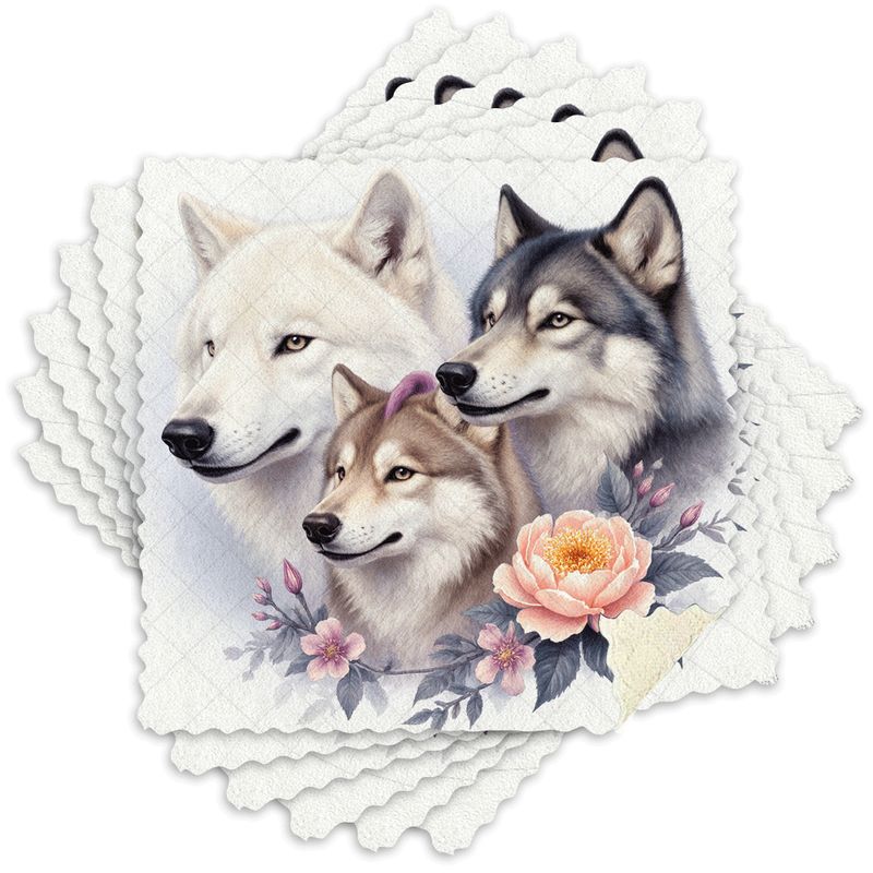 TEMU 6pcs Wolf Print Dish Towels Suitable For Home & Restaurant, Thickened Coral Microfiber Scouring Cloths With Wild Forest Wolf, Reusable Absorbent
