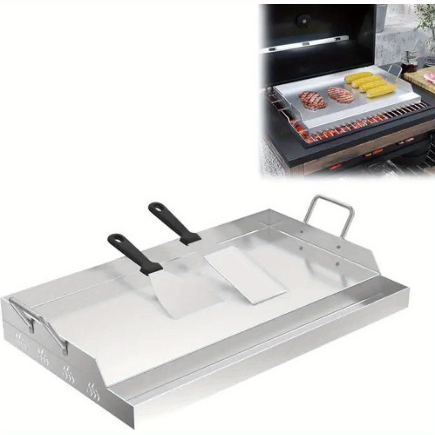 E-shop Grillplatte aus Edelstahl mit Griff 47x32x7cm/ 51x32x7cm/ 54x41x7cm/ 58x40x7cm für Gas- und Holzkohlegrills, Grillzubehör für den Grill,