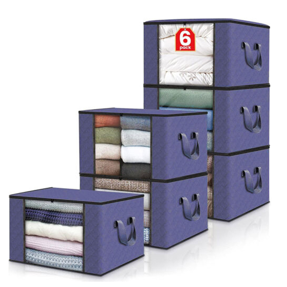 TEMU Set Of 6 Quilt Storage Bags, 90l Large Capacity Non-woven Fabric Bags For Storing Clothes - Collapsible Organizer Bins For Bedding, Garments,