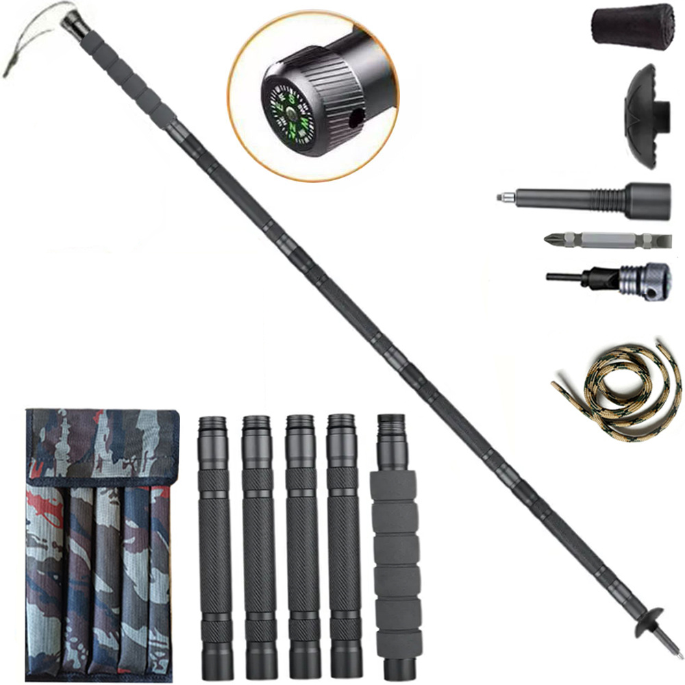 Image of 104cm Trekking Pole, Multifunctional Trekking Pole, Foldable Trekking Poles For - Adjustable Aluminum Alloy Hiking Sticks With Compass , Ideal For Mountain Climbing & , Hiking Accessories