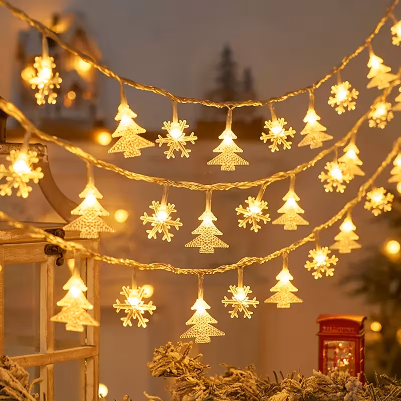 1 set of snowflake and christmas tree shaped led string lights plastic material battery powered batteries not included suitable for decorations for christmas thanksgiving new year and weddings Product details 3