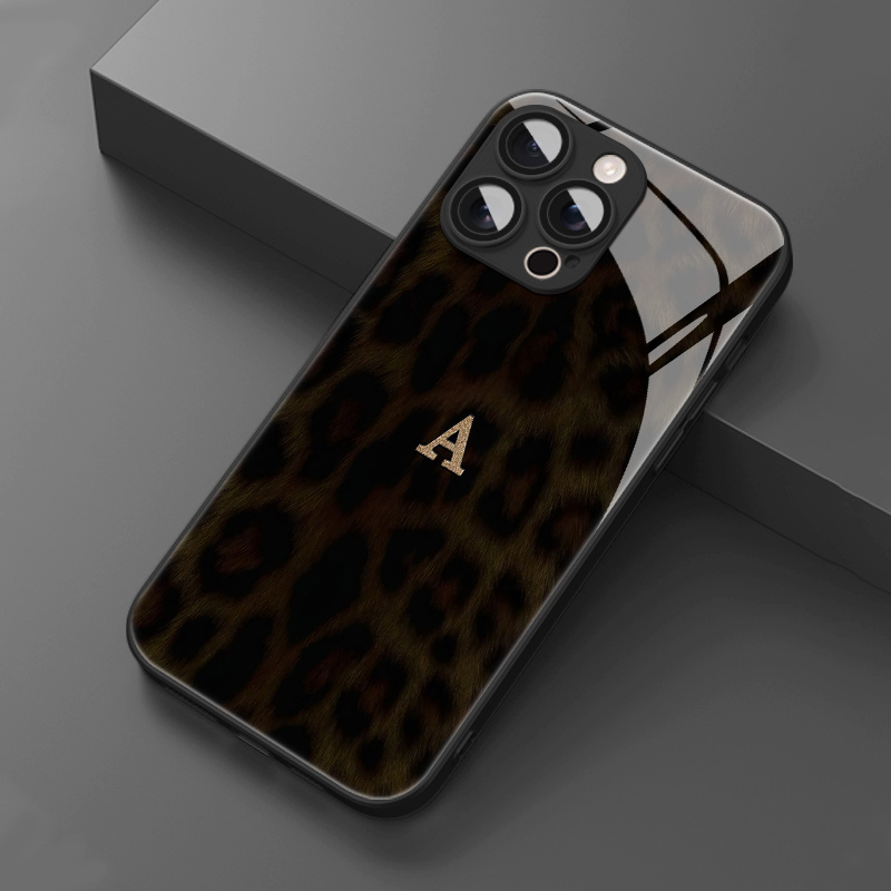 TEMU Phone Case: Vintage Leopard Print With Letter A Design, Fashionable Glass Phone Case For Men And Women, Style. Compatible With Iphone 17/17