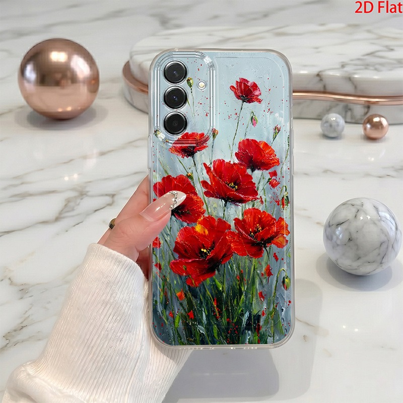 TEMU Phone Case: 2d Flat Flame Rhoeas Phone Case, Suitable For Galaxy A03s A05s A06 A07 A13 A14 A15 A16 A17 A22 A23 A24 A25 A26 A32 A34 A35 A36 A37