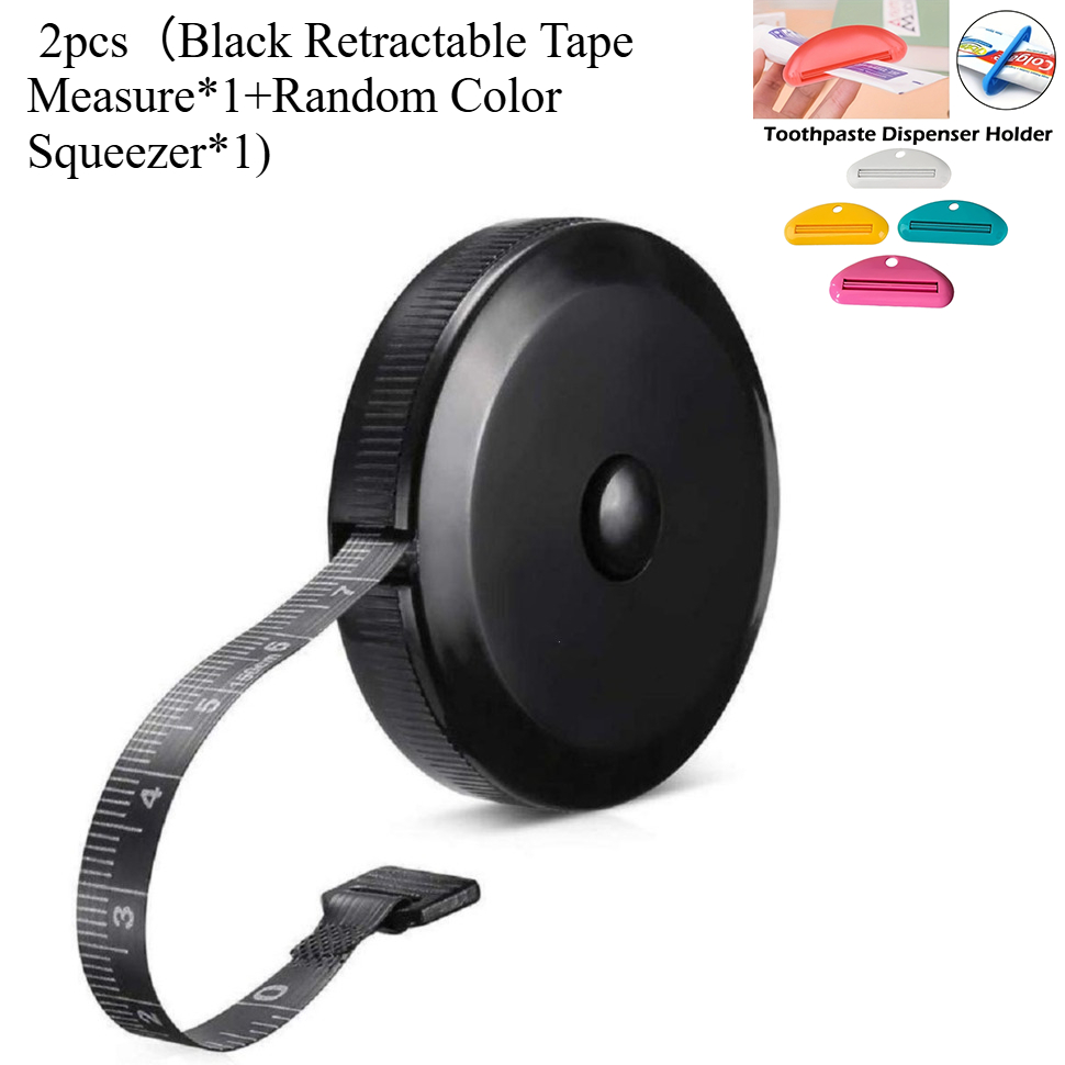 TEMU 2pcs Mètre Ruban Rétractable 1pc et Pince à Tube de Dentifrice en Plastique de Couleur Aléatoire X 1pc, Mètre Ruban Rétractable Noir de 59.06