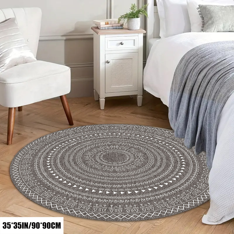 TEMU 1pc Easter Holiday Decor, Easy Bohemian Style Round Rug, Outdoor Courtyard Printed Mat, Decoration, Bohemian Carpet, Persian Carpet, , Living
