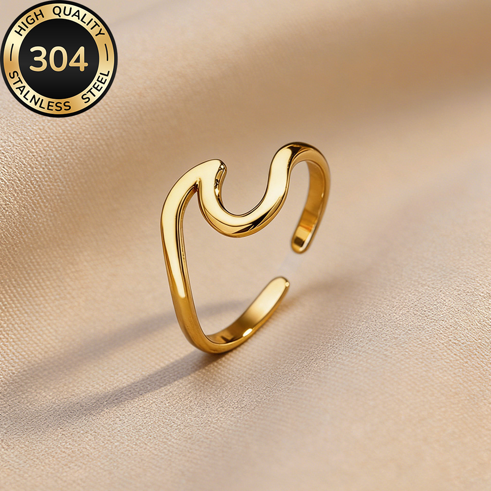 TEMU High-quality Stainless Steel Golden Open-end Women's Ring, Hypoallergenic, Fade-resistant, Comfortable And Versatile, Simple And Elegant, A