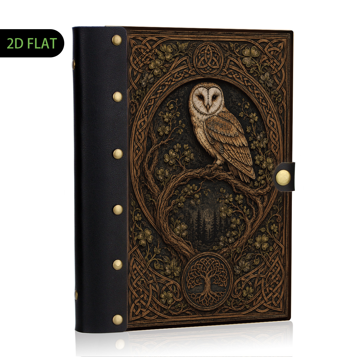 TEMU 1pc Cahier Rigide 2D Plat Arbre de Vie, 100 Pages, Fabrication d'Artisanat à Rivets en Cuir, de Couverture Dure en Bois, Journal à Feuilles