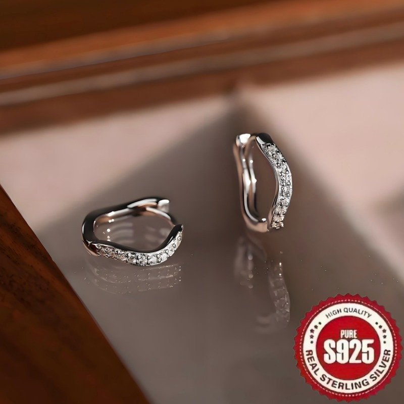 

1 Pair Of S925 Sterling Silvery Fashion, Retro , Trendy, Luxury, Elegant, Sweet, , , Inlaid With Synthetic Zirconia, Twisted, Irregular , High-end , Temperament, , Girly Heart, Simple Lu