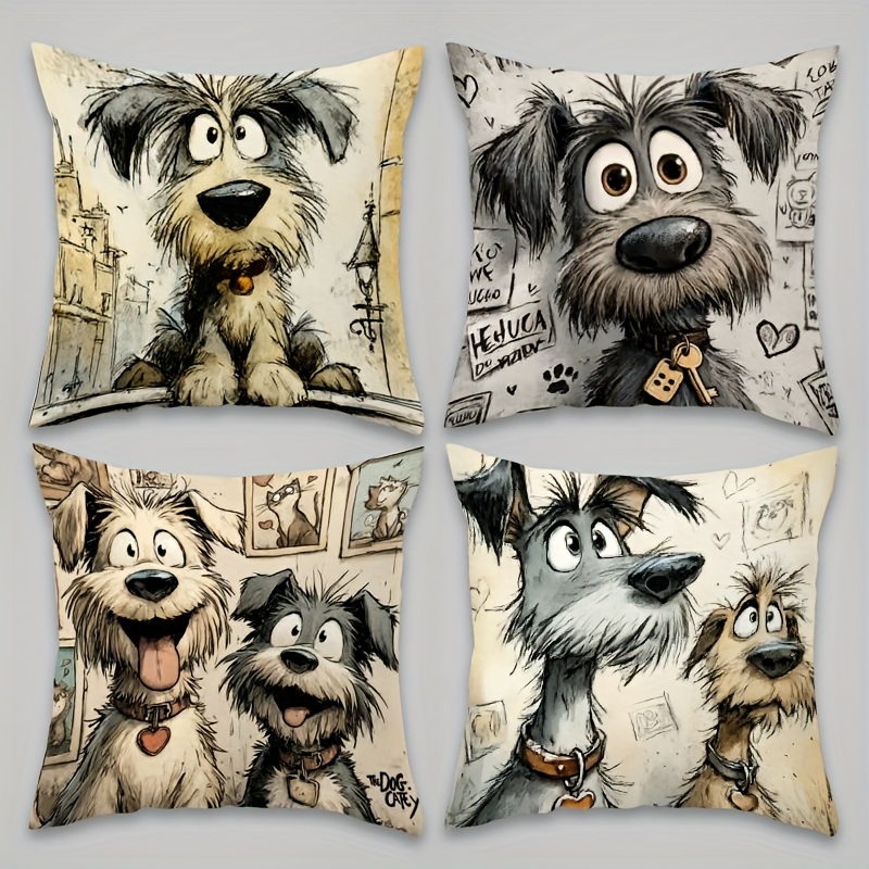 TEMU Essential Sofa! A Set Of 4 Dog-themed Pillow Covers Featuring Fun Designs To Add Joy To , With A Modern Minimalist Style Suitable For Decorating
