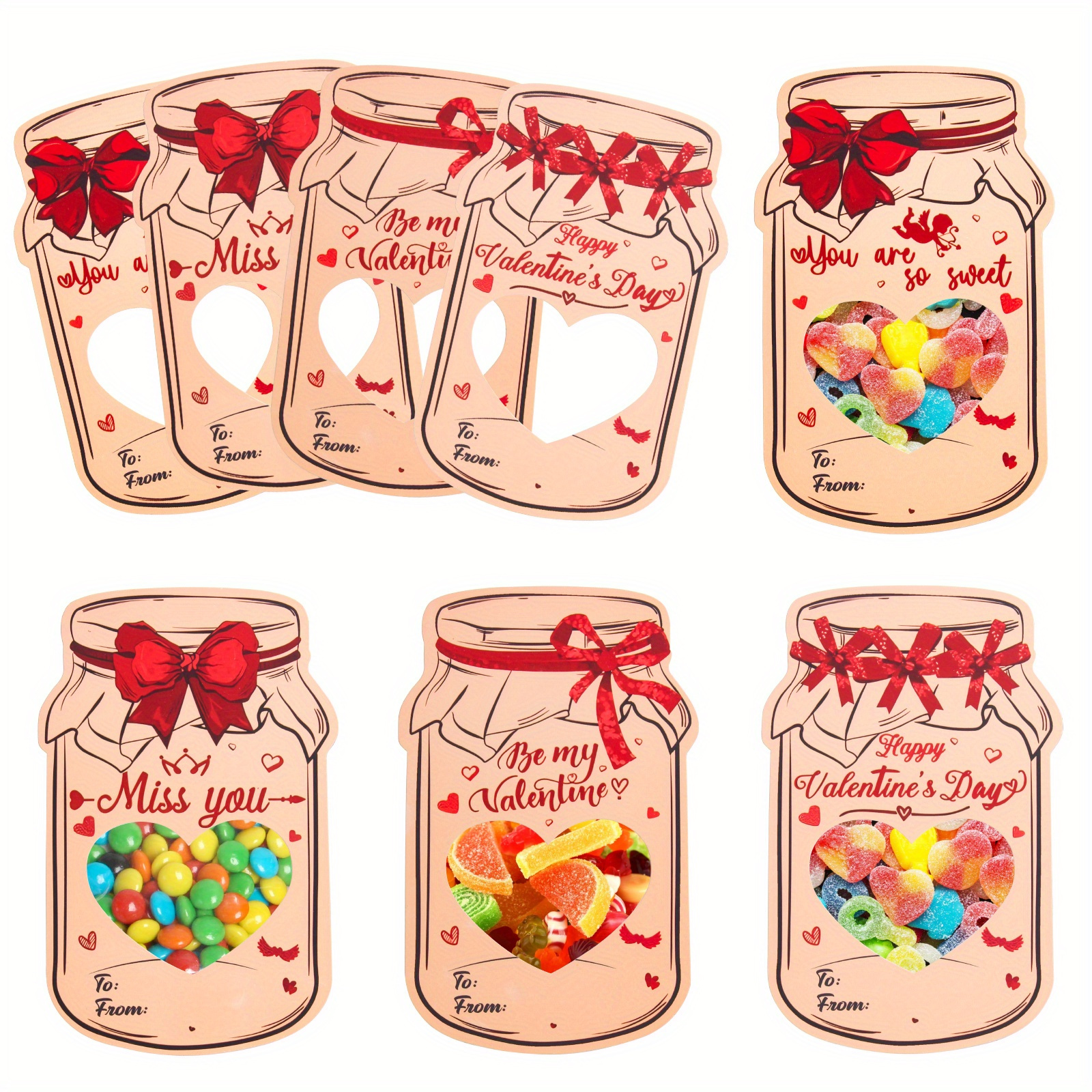 

48pcs Valentine's Day Jar Greeting Cards Set, Romantic , Anniversary, Birthday, Wedding, And More, With Drifting For Teens, Classroom Exchange And Party Favors