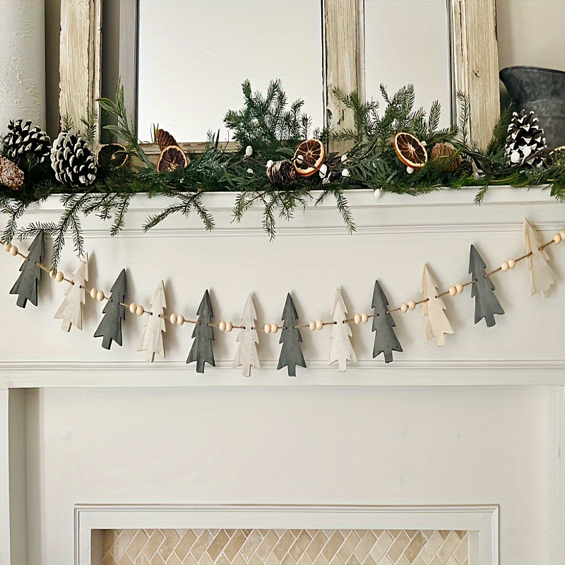 TEMU 12 Trees Perfectly Combined With Wooden Beads Garland, Winter Decoration, Christmas Decoration, Holiday, Fireplace Decoration Wooden Garland,