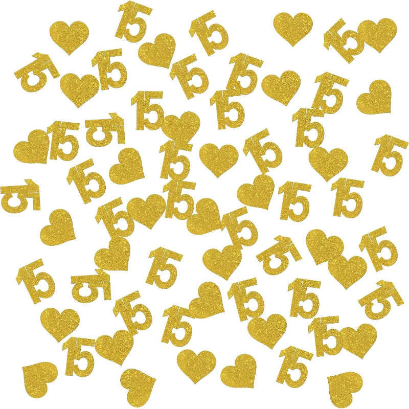 Number 15 Confetti Golden Glitter, Happy 15th Birthday Table Decor, Years Paper , 15th Anniversary Cheers To 15 Years Party Table Decorations, 60pcs