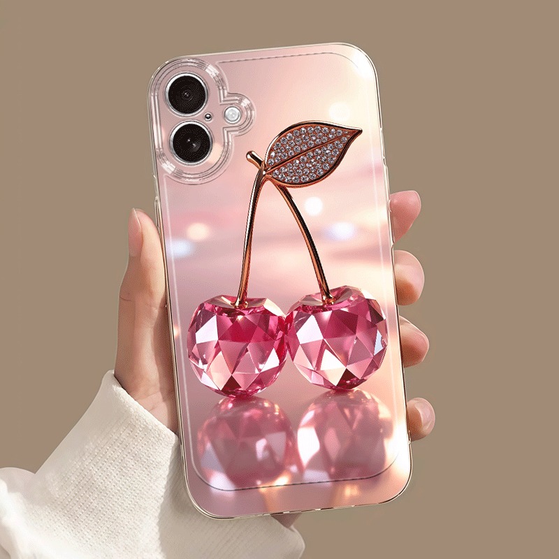 TEMU Phone Case: Cherry Crystal Pattern , Suitable For Iphone 17/16/15/14/13/12/11 Mini/plus/pro/. Instagram-style Protective Cover, Fashionable And