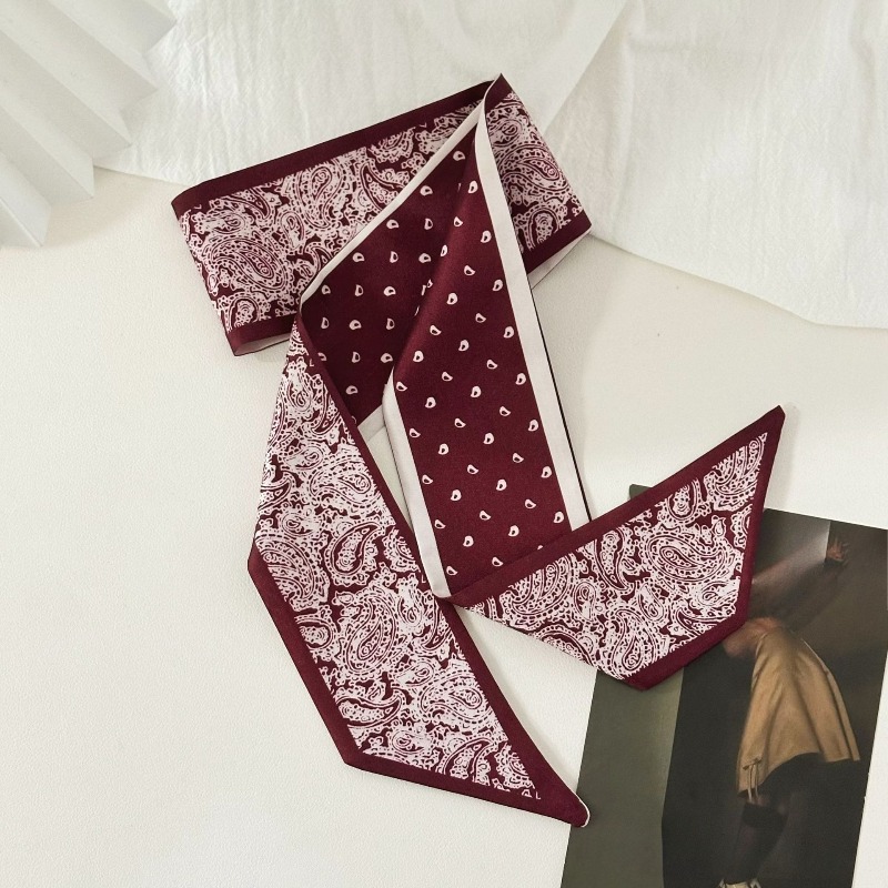Double-sided Paisley Print Versatile Small Scarf, Long Ribbon For Tying Up Hair, Braiding, And As A Headband Or Hair Accessory