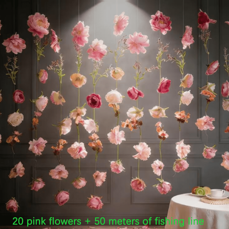 TEMU Décoration de fond florale à suspendre, guirlande de fleurs artificielles roses, ornement suspendu, installation de toile de fond pour cérémonie