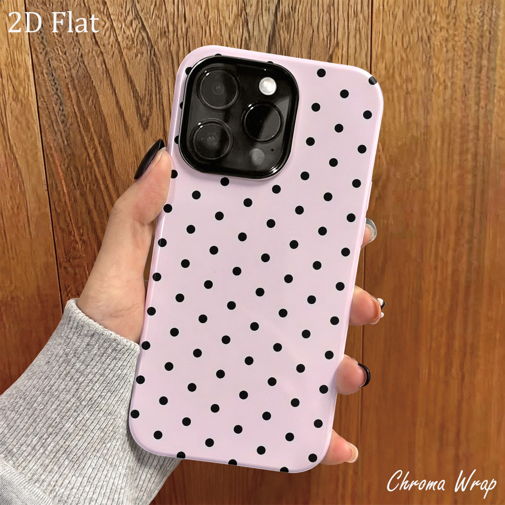 TEMU Phone Case - 2d Flat Fashionable Cute Design Pink Background Polka Dot Pattern Printed, Large Hole And Fine Hole 2 Options, For Iphone
