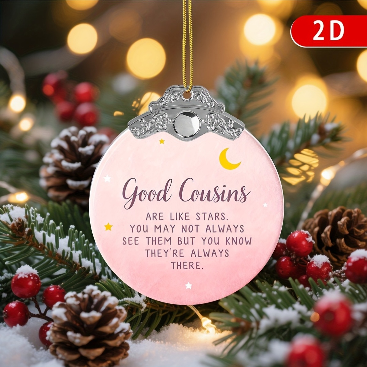 TEMU 2d Flat - 1pc 2d Flat Cousins Acrylic Christmas Ornaments, Holiday Decorations, Christmas First, For Trees And Cars, Ideal Gifts For , Holiday