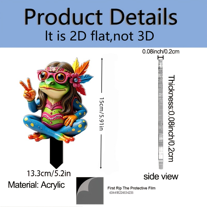 TEMU 2d Flat, [2d Flat] 2d Plane-[2d Plane] 1pc Of 2d Plane Acrylic Ornament With A Sharp Base, Suitable For Gardens, Featuring A Hippie-style Frog