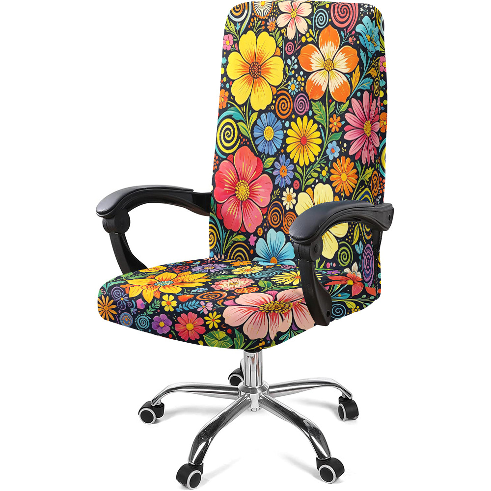 TEMU 1pc Graffiti Office Chair Cover, Fabric With Elastic Detachable And Machine Washable Chair Cover. Suitable For Office, Bedroom And Game Chair