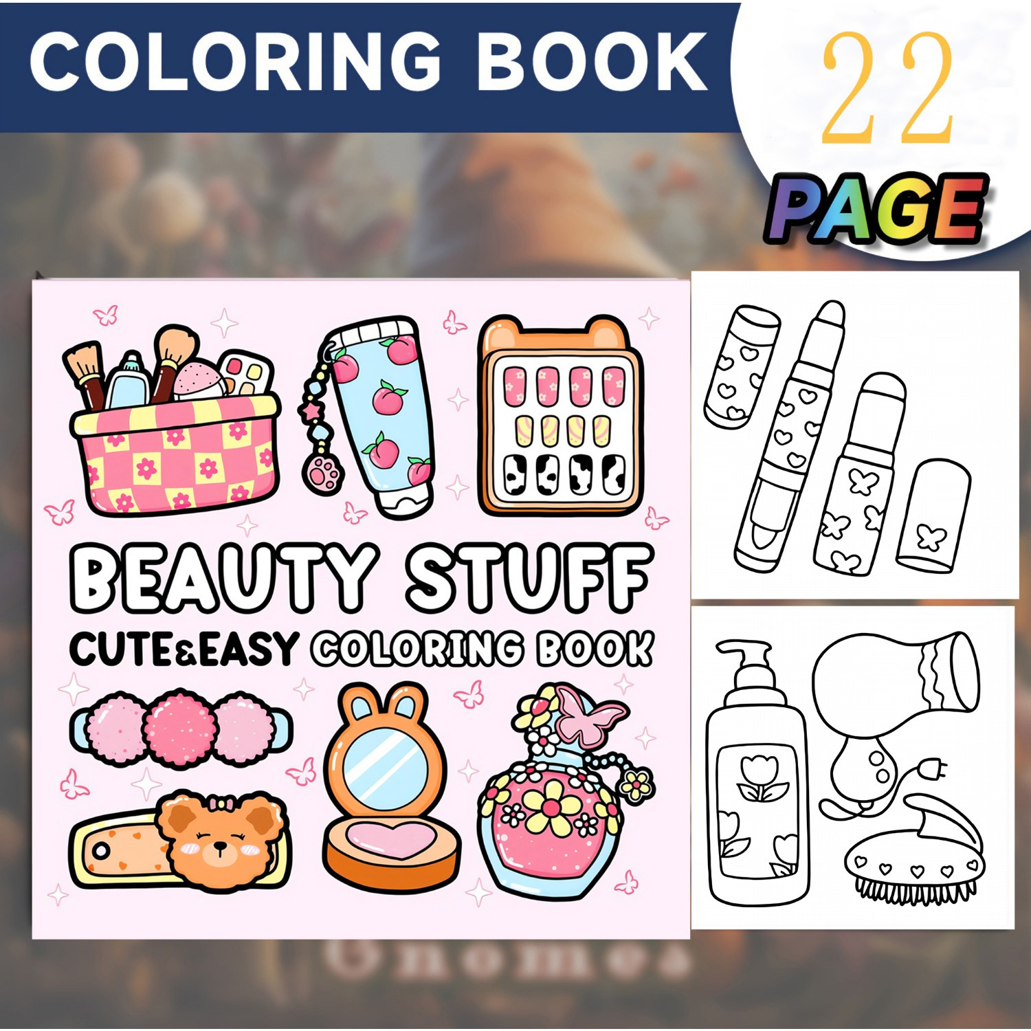 

1pc Beauty Stuff Coloring Book For Adults, 22 Pages, Cosmetics & Daily Themes, Halloween, Christmas, Couples, Back To School, Birthdays, Parties, 14+