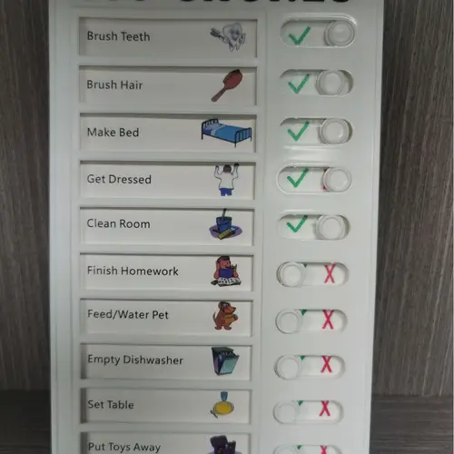 household chore list card a tool for developing habits with holes white blue green for and task management
