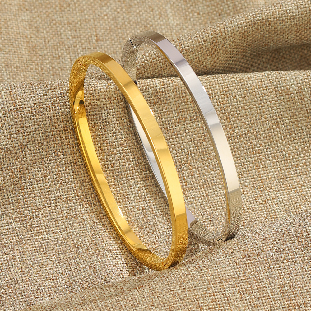 2pcs Stainless Steel Minimalist Open Bracelet Set