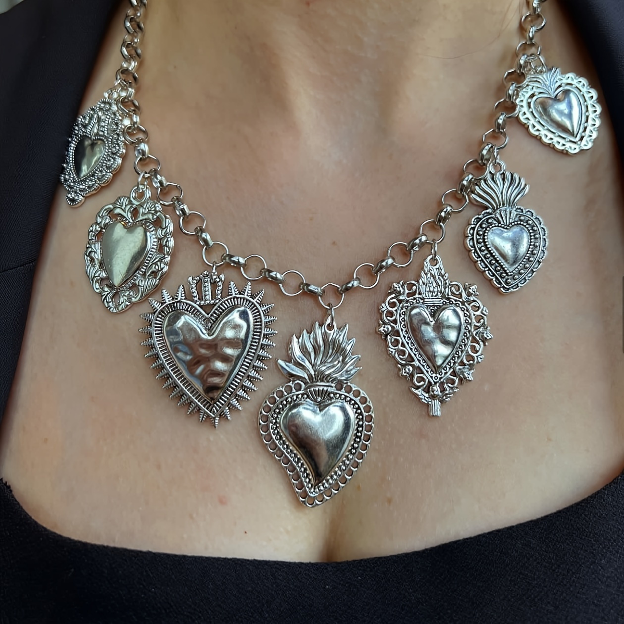 

Vintage-inspired Silvery Color Chain Necklace With Multiple Heart Pendants - Women' Accessory For Parties & Gifts Jewelry For Women Necklaces For Women, Best For Christmas