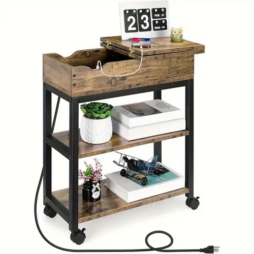 end table with usb ports and outlets narrow side table with drawers and flaps usb ports power outlets for small spaces bedside table sofa table with storage for living room bedroom brown
